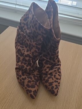 Leopard Print Pointed Toe Slouch Boots